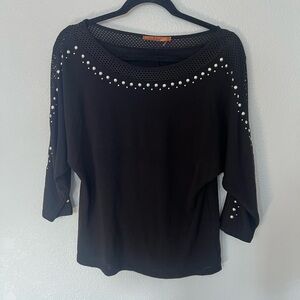 Belldini Black Silver Studded Long Sleeve Top Size Medium